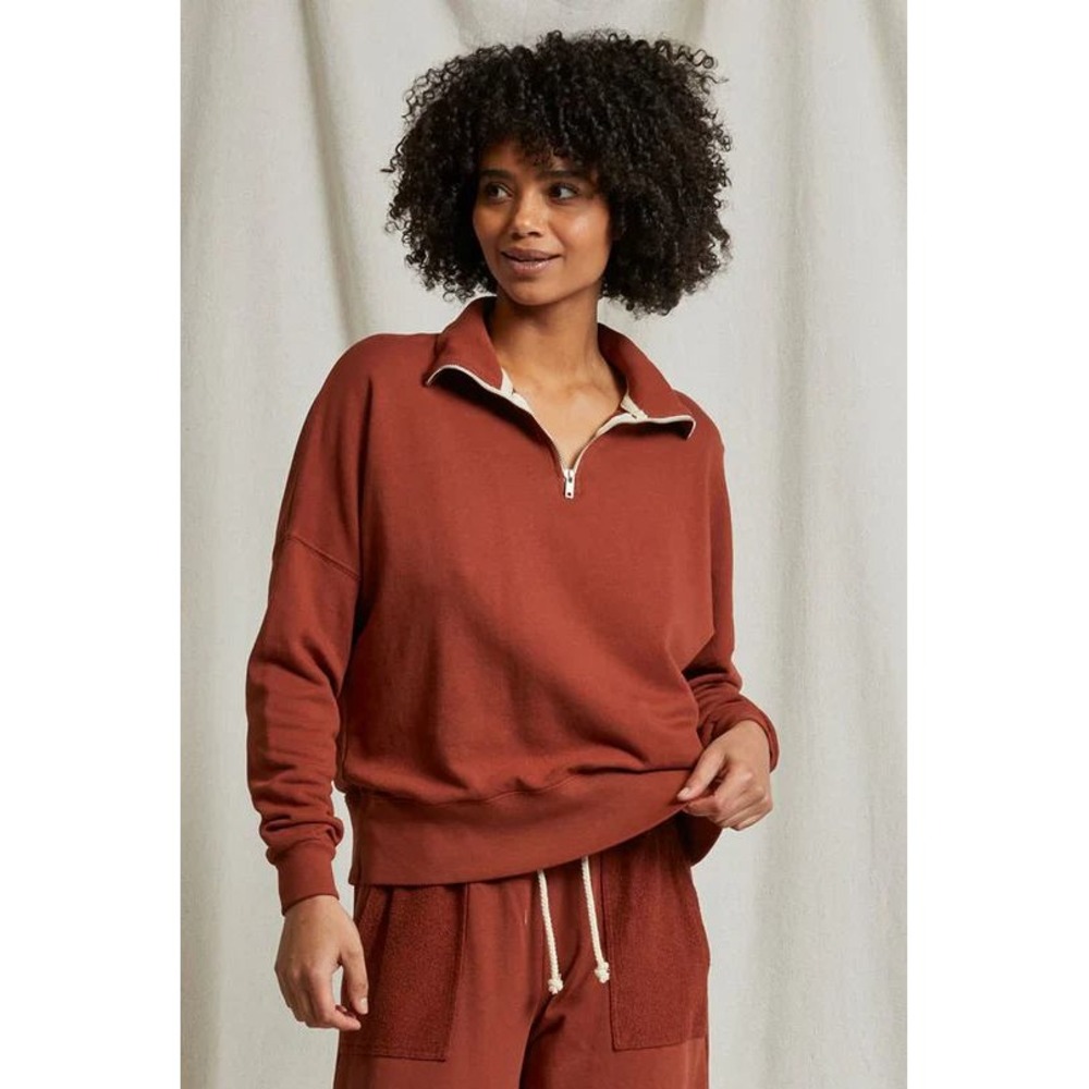Perfectwhitetee Maren Quarter Zip Sweatshirt Rust Brown Cotton Women's Medium